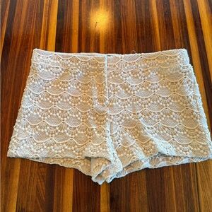 Express Cream Crochet Lace Trim Shorts